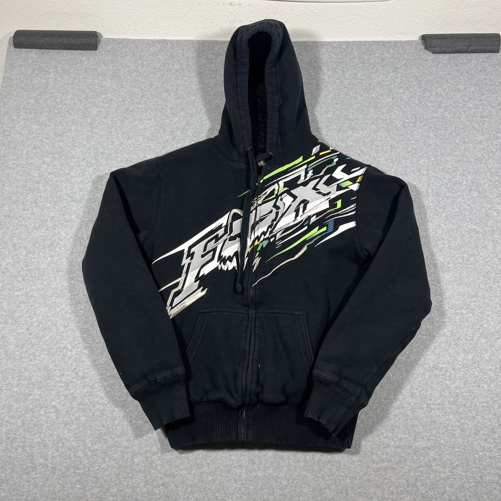 Vintage Fox Racing Hoodie Mens M Sasquatch Sherpa Lined Full Zip Y2K Fur Fleece